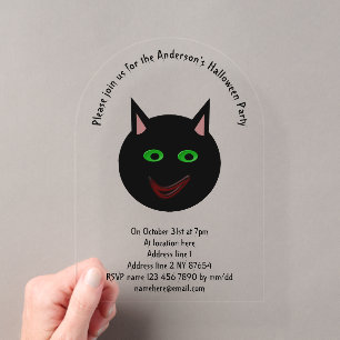 Invitaciones Acrílicas Gato Negro de Halloween Personalizado