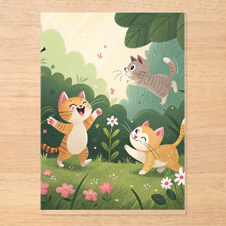 Invitaciones Acrílicas Gatos Adorables en juego - Alegría del Jardín Puro