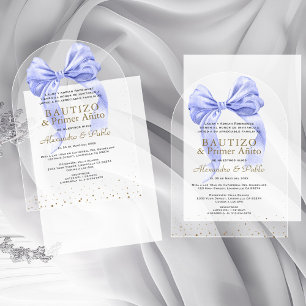 Invitaciones Acrílicas Gemelos Hijos Blue Bow Primer Añito Bautizo