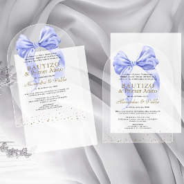 Invitaciones Acrílicas Gemelos Hijos Lazo Azul Primer Añito Bautizo