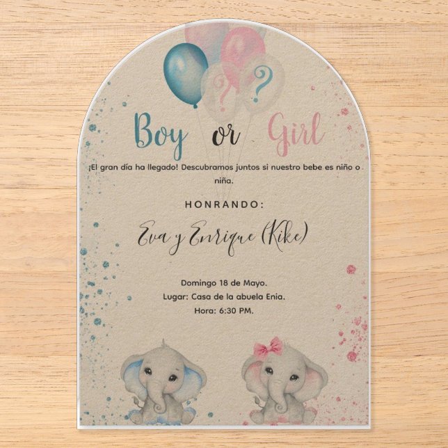 INVITACIONES ACRÍLICAS GENDER REVEAL (Anverso)