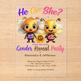 Invitaciones Acrílicas Gender Reveal Party He or She Baby Bee Shower