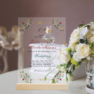 Invitaciones Acrílicas Geometría Vintage Intricar Boda De Motif Clásico