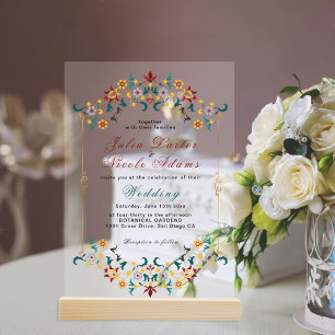 Invitaciones Acrílicas Geometría Vintage Motivo Clásico Intrincado Boda
