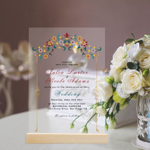 Invitaciones Acrílicas Geometría Vintage Motivo Clásico Intrincado Boda