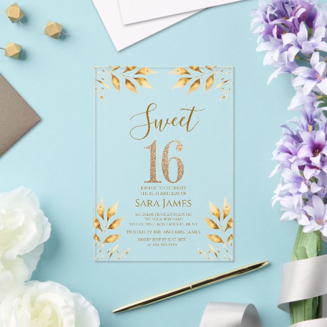 Invitaciones Acrílicas Gilded Majesty Sweet 16 Acrylic Invitation (Insitu (Boda))