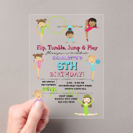 Invitaciones Acrílicas Gimnasia Niños Chica Fiesta de Cumpleaños Tema