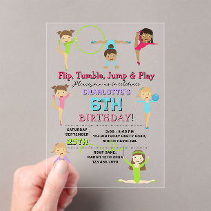 Invitaciones Acrílicas Gimnasia Niños Chica Fiesta de Cumpleaños Tema
