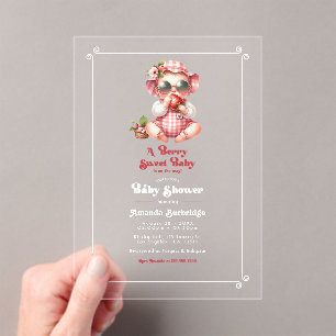 Invitaciones Acrílicas Gingham y Strawberry Berry Sweet Baby Shower