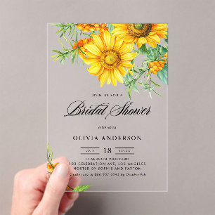 Invitaciones Acrílicas Girasol amarillo y vándalo marino Ducha nupcial