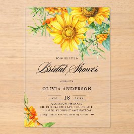 Invitaciones Acrílicas Girasol amarillo y vándalo marino Ducha nupcial