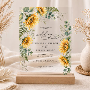 Invitaciones Acrílicas Girasoles Acuarela Boda Rústica Elegante