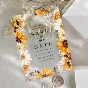 Invitaciones Acrílicas Girasoles Bohemios Boda Save The Date Bajo el Sol