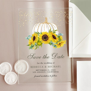Invitaciones Acrílicas Girasoles de Calabaza Blanca para Boda Save the Da