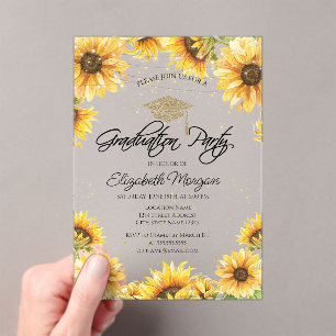 Invitaciones Acrílicas Girasoles Rústicos Elegantes, Luces de Cadenas par