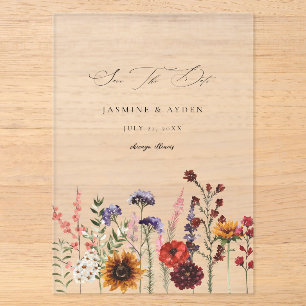Invitaciones Acrílicas Girasoles y Flores Silvestres Floral