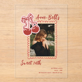 Invitaciones Acrílicas Girls Cherry Sweet 16th Birthday Invitation
