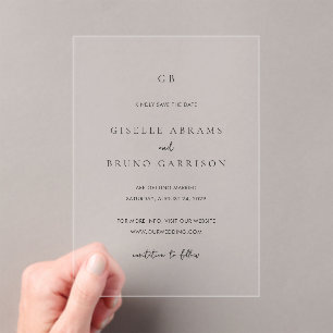 Invitaciones Acrílicas Giselle Monogram Elegant Wedding Save the Date