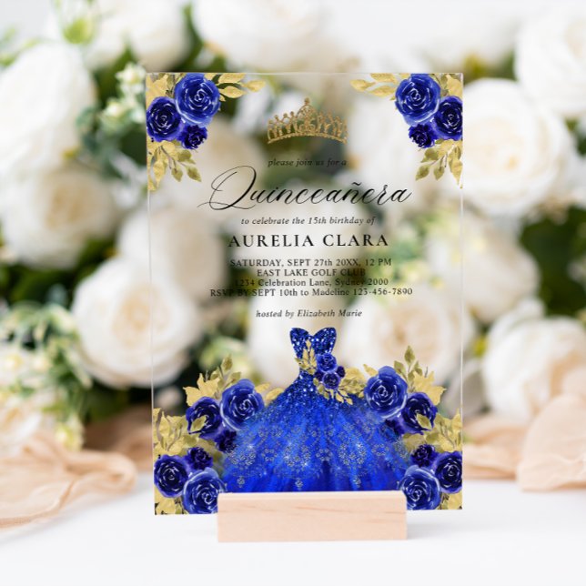 Invitaciones Acrílicas Glam Blue Dress Floral acuarela 15 Quinceañera (Subido por el creador)