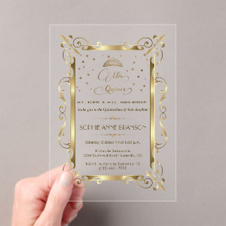Invitaciones Acrílicas Glam Oro Art Deco Mis Quince Script Quinceañera