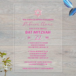Invitaciones Acrílicas Glam Pink Chic Tradicional Elegante Bat Mitzvah