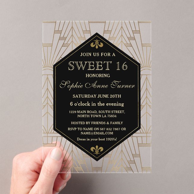 Invitaciones Acrílicas Glam Roaring 20's Great Gatsby Art Deco Sweet 16 (Insitu (portátil))