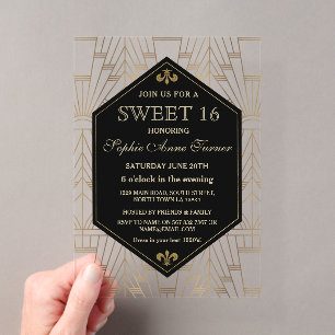 Invitaciones Acrílicas Glamurosos 20s Roaring Gran Gatsby Art Deco Dulces