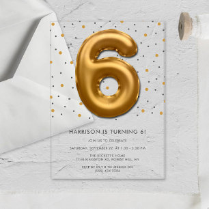 Invitaciones Acrílicas Globo de Lámina Dorada Moderno Cumpleaños 6