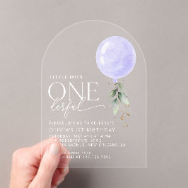 Invitaciones Acrílicas Globo púrpura, vegetación, follaje, primer cumplea