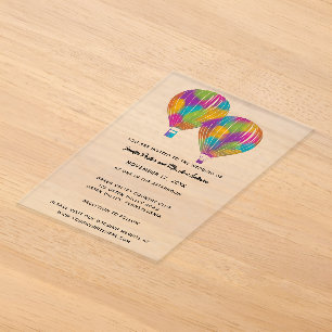 Invitaciones Acrílicas Globos Aerostáticos Pintados con Arcoíris Bodas Pe