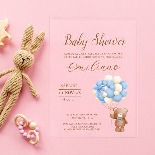 Invitaciones Acrílicas Globos Baby Shower en español de Teddy Bear
