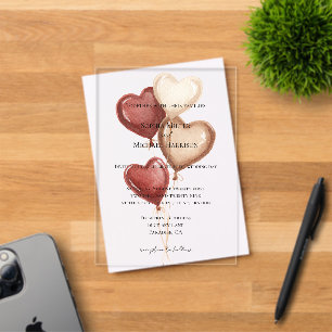Invitaciones Acrílicas Globos de Corazón de Boda de Crema Roja Blanca