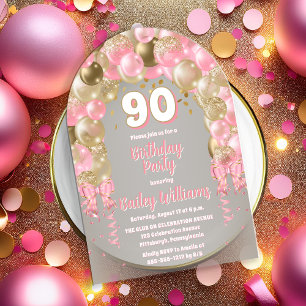 Invitaciones Acrílicas Globos de la Celebración del Oro Rosado 90 cumplea