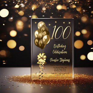 Invitaciones Acrílicas Globos de oro elegantes en la fiesta de cumpleaños