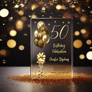 Invitaciones Acrílicas Globos de oro elegantes en la fiesta de cumpleaños