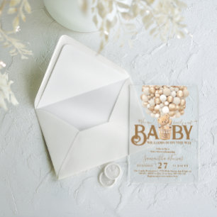 Invitaciones Acrílicas Globos de oso apenas esperan baby shower