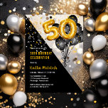 Invitaciones Acrílicas Globos Elegante Negro | Fiesta de los 50 Años de O<br><div class="desc">Globos negros como una gota de fondo a globos de tono dorado le dan un toque dramático a este diseño de la Fiesta de los 50 Años. Diseño compuesto por Holiday Hearts Designs (derechos reservados). Hay otros números de edad disponibles en nuestra tienda.</div>