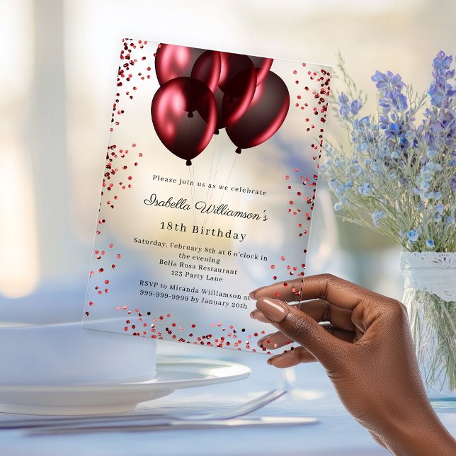 Invitaciones Acrílicas Globos rojos cumpleaños de lujo claro (Subido por el creador)