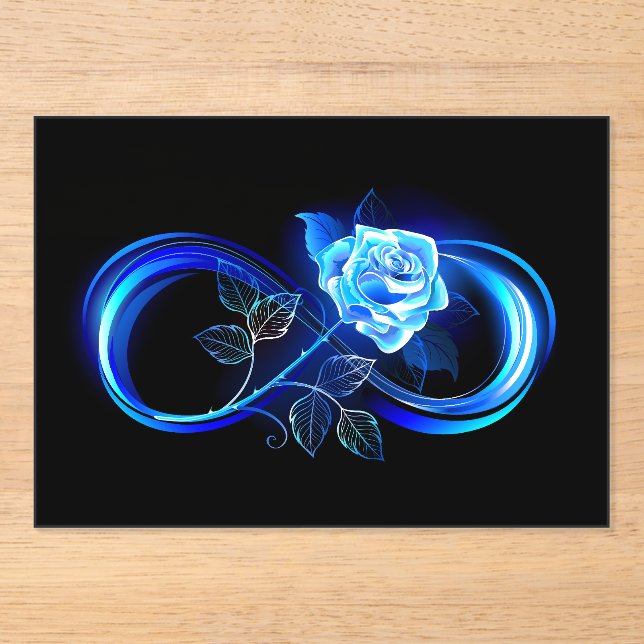 Invitaciones Acrílicas Glowing infinity with blue rose (Anverso)