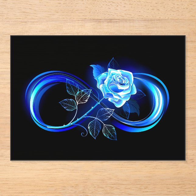 Invitaciones Acrílicas Glowing infinity with blue rose (Anverso)