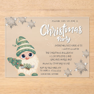 Invitaciones Acrílicas Gnome PineTree Bokeh Fiesta de Navidades corporati