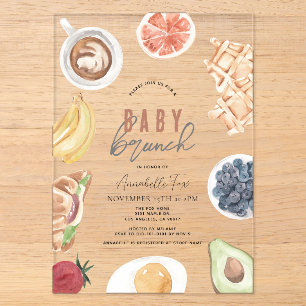 Invitaciones Acrílicas Gofres Café Frutas Acuarela Brunch Bebé