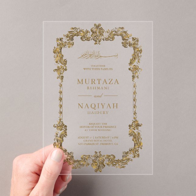 Invitaciones Acrílicas Gold Antique Gilded Frame Muslim Wedding (Insitu (portátil))