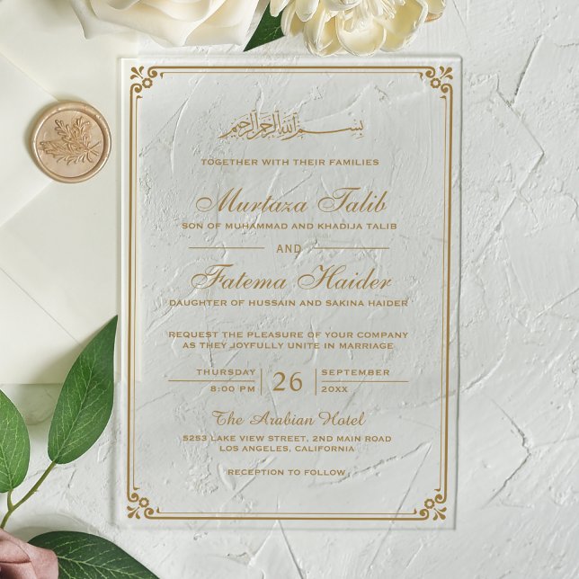 Invitaciones Acrílicas Gold Border Muslim Wedding (Subido por el creador)