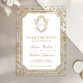 Invitaciones Acrílicas Gold Chinoiserie Crest Wedding Save the Date