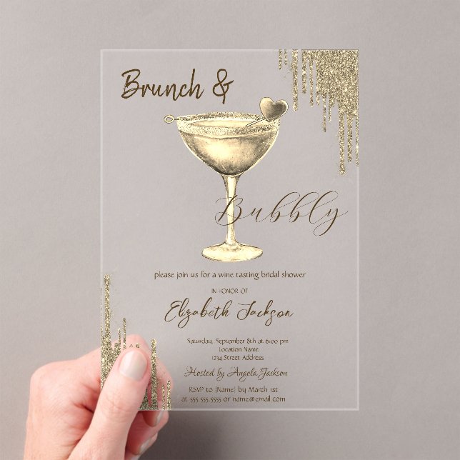 Invitaciones Acrílicas Gold Cocktail Heart Glitter Drips  Bachelorette  (Insitu (portátil))