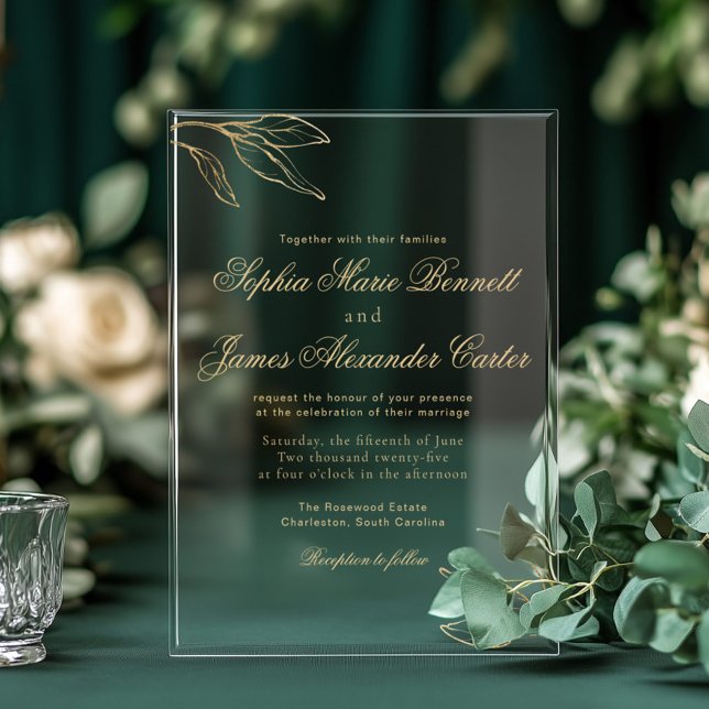 Invitaciones Acrílicas Gold Foil Elegant Botanical Minimalist Wedding (Subido por el creador)