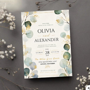 Invitaciones Acrílicas Gold Foil Eucalyptus Elegant Botanical Leaves