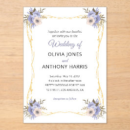Invitaciones Acrílicas Gold Geometric Rustic Purple Floral Wedding 