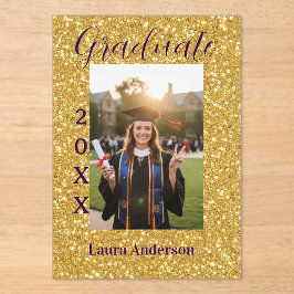 Invitaciones Acrílicas Gold glitter photo graduation add name class text